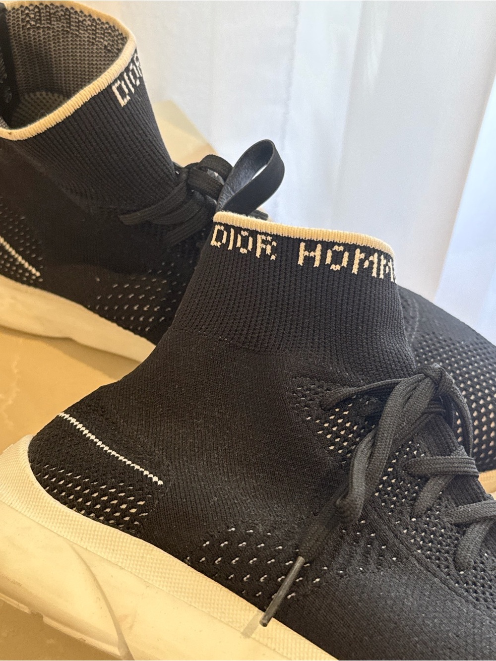 Dior Black Knit Sock Sneakers with Cream Trim